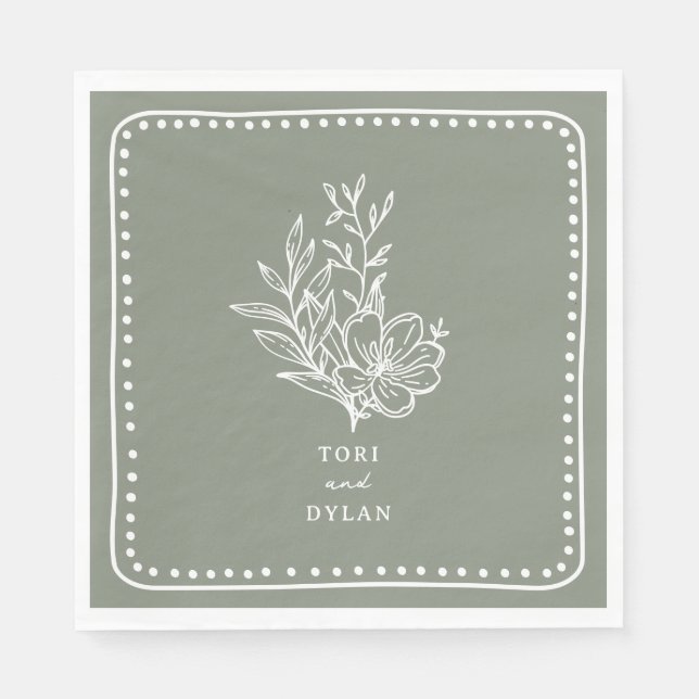 Blumensage Green Bouquet Wedding Serviette (Vorderseite)