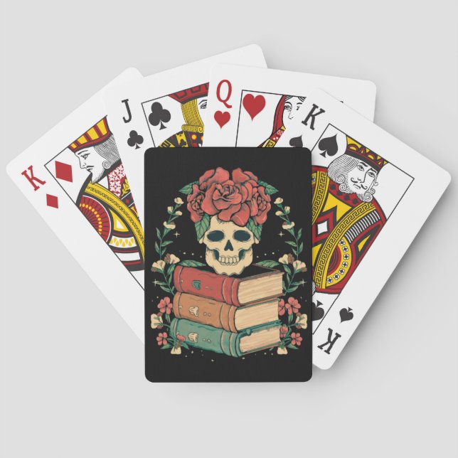 Blumenschädel auf Ihren Büchern Spielkarten (Rückseite)