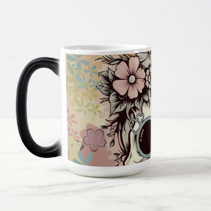 Blumenschädel "Bleibe Groovy", Retro-Rücken indivi Verwandlungstasse