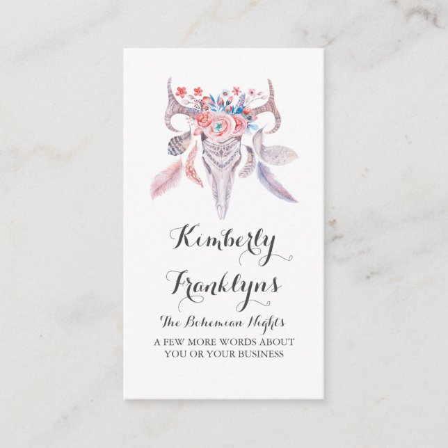 Blumenschädel boho Aquarell Visitenkarte (Vorderseite)