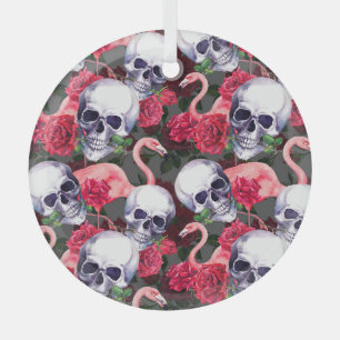 Blumenschädel, Flamingo nahtloses Muster. Ornament Aus Glas