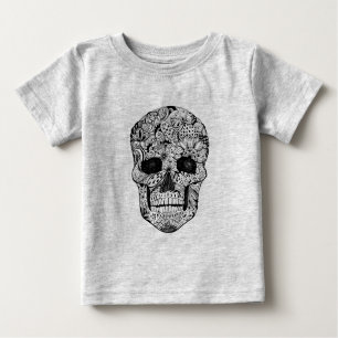 Blumenschädel-Gekritzel Baby T-shirt