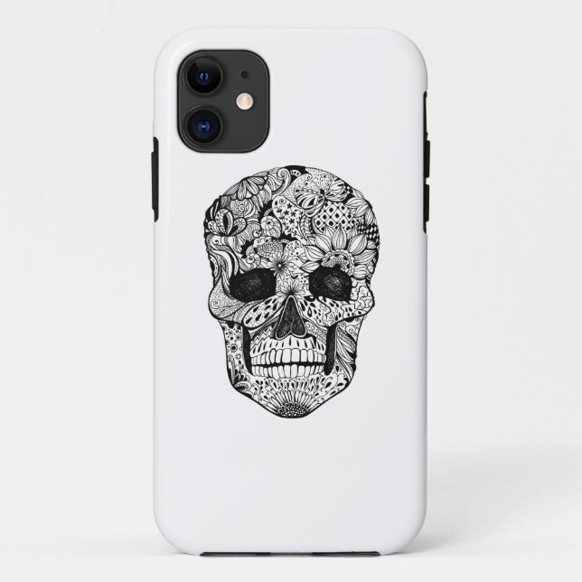Blumenschädel-Gekritzel Case-Mate iPhone Hülle (Rückseite)