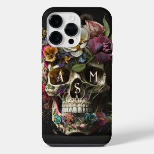 Blumenschädel-Gotik-Heidnische Initialen iPhone 14 Pro Max Hülle