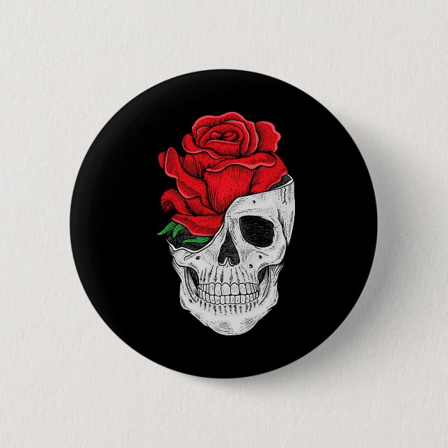 Blumenschädel Grafische T-Shirts - Halloween-Blume Button (Vorderseite)