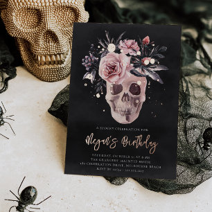 Blumenschädel Halloween-Geburtstagsfeier Folieneinladung