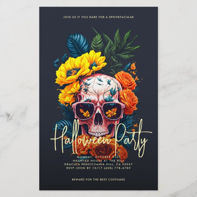 Blumenschädel-Halloween-Party Flyer (Vorne)