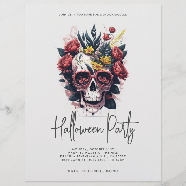 Blumenschädel-Halloween-Party Flyer (Vorne)