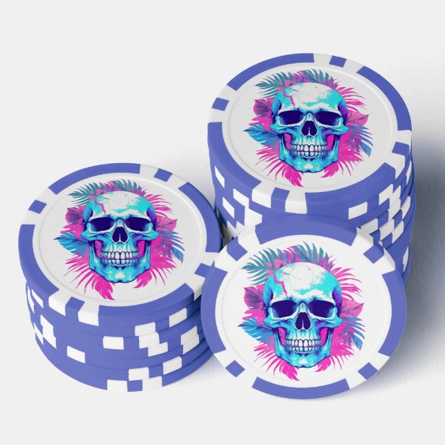 Blumenschädel im Vaporwave-Stil Pokerchips (Stapel)
