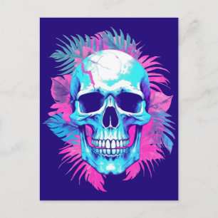 Blumenschädel im Vaporwave-Stil Postkarte