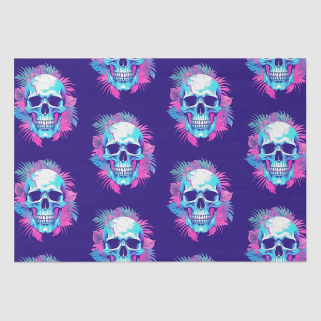 Blumenschädel im Vaporwave-Stil Seidenpapier (Vorderseite)