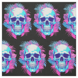 Blumenschädel im Vaporwave-Stil Stoff