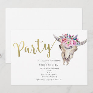 Blumenschädel Kuh Gold Boho PARTY Einladung