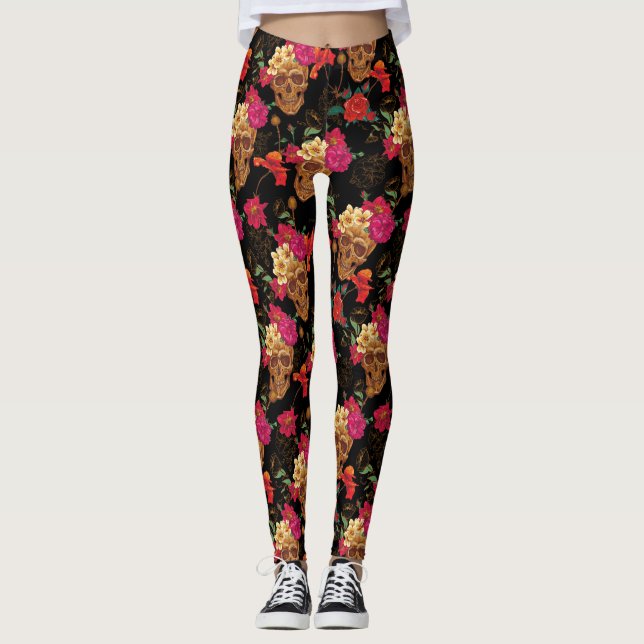 Blumenschädel Leggings (Vorderseite)