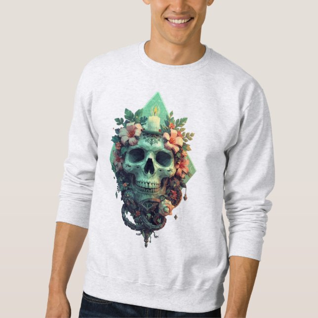 Blumenschädel mit Candle Pixel art Sweatshirt (Vorderseite)