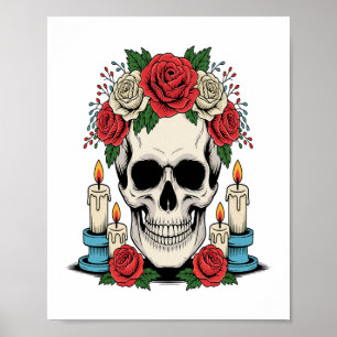 Blumenschädel mit Kerzen Halloween Poster