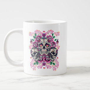 Blumenschädel, Skelett, Aquarellpinke, Halloween Jumbo-Tasse