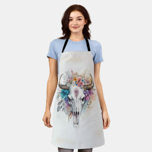 Blumenschädel-Stier-Wasserfarben-Kunst Schürze