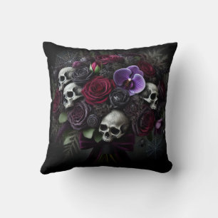 Blumenschädel-Sträußchen Dunkle Gothic-Halloween-D Kissen