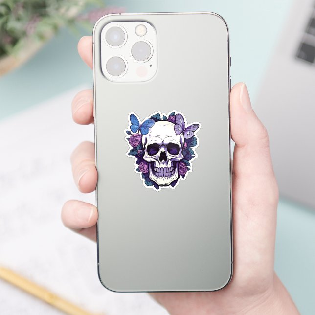 Blumenschädel und Schmetterling Aufkleber (Telefon)