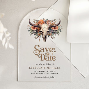 Blumenschädel Western-Hochzeit Merken Sie sich den Acryleinladungen