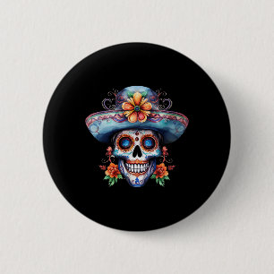 Blumenschädel Zucker Tag der Toten Dia De Muertos Button