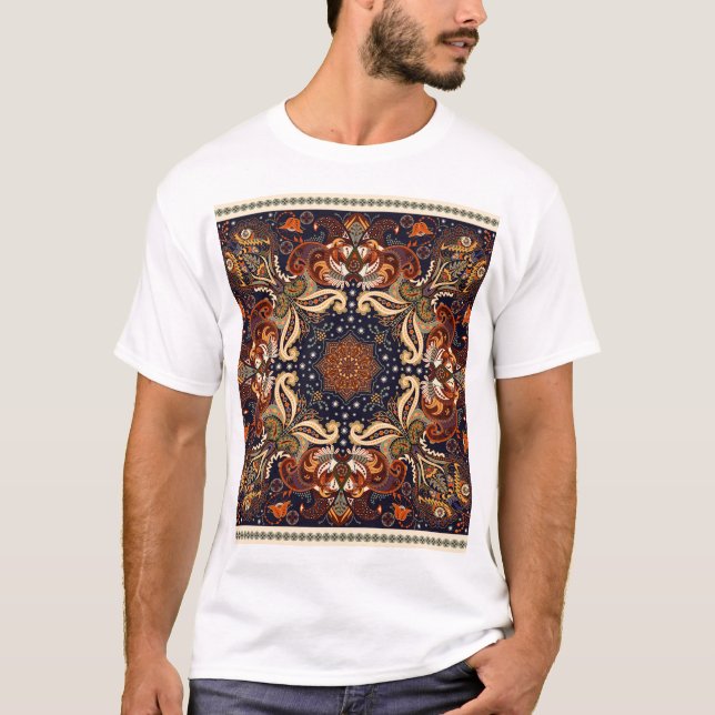 Blumenschal quadratischer Ornament: Indische Batik T-Shirt (Vorderseite)