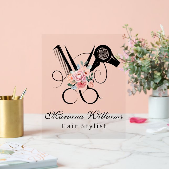 Blumenschere Friseur Moderner Schönheitssalon Acrylschild (Hochzeit)