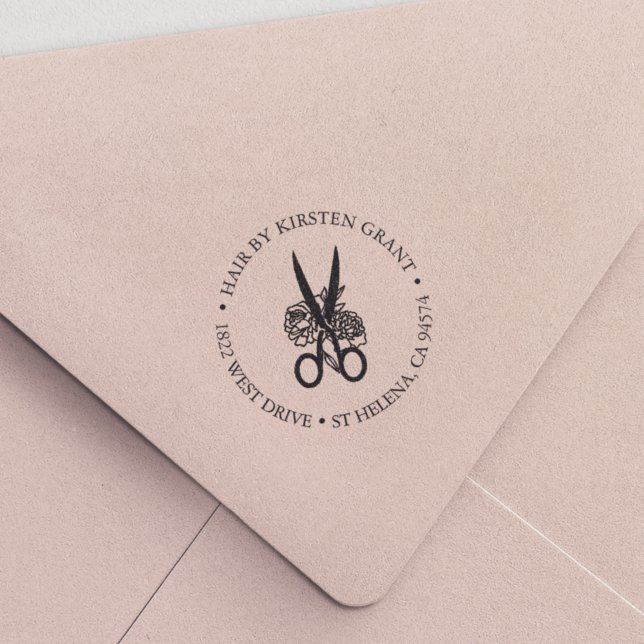 Blumenschere Haarstylist/Salon Rücksendeadresse Permastempel (Von Creator hochgeladen)