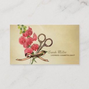 Blumenschererosa des Vintagen girly Haar-Stylisten Visitenkarte