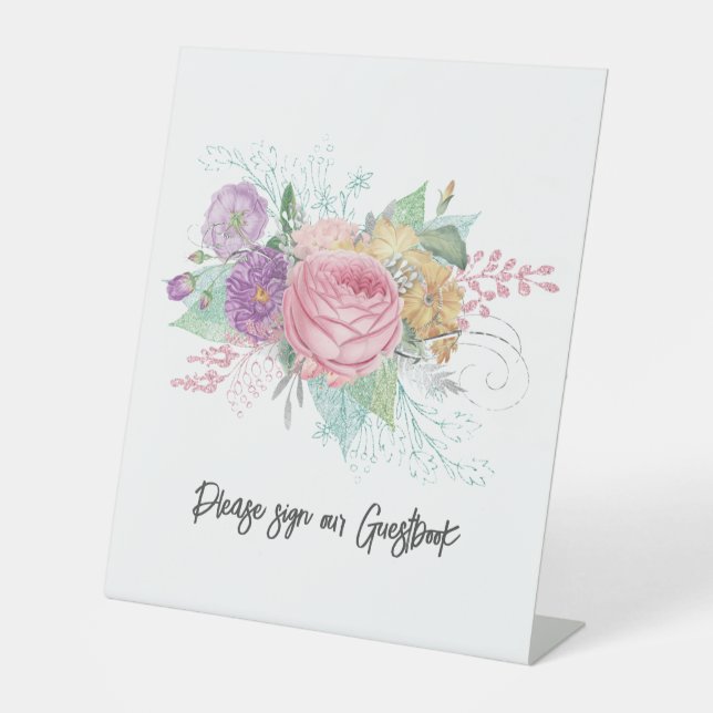 Blumenschild Hochzeit in unserem Gästebuch Sockelschild (Vorderseite)