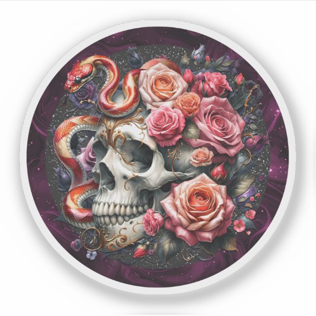 Blumenschlange mit Schädelsticker. Aufkleber (Vorderseite)