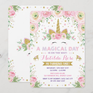 Blumenschlauch zum Geburtstag Einladung Pink Gold 