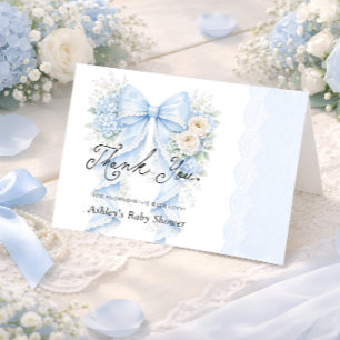 Blumenschleife Blau Vintage Baby Shower Dankeschön Dankeskarte