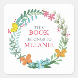 Blumenschmetterling-Aufkleber für farbenfrohe Krän Quadratischer Aufkleber