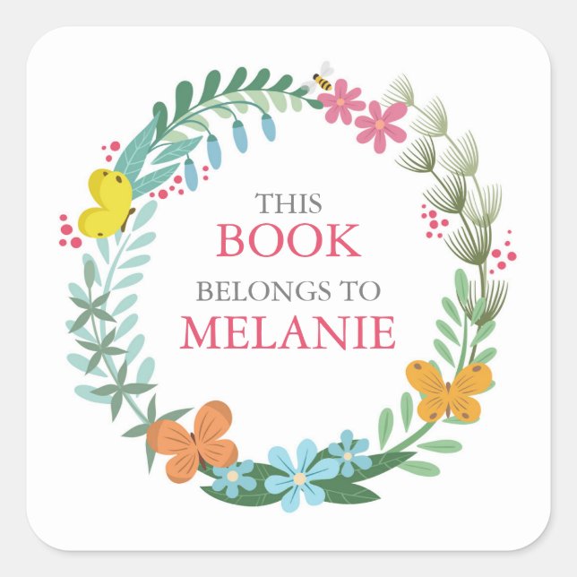 Blumenschmetterling-Aufkleber für farbenfrohe Krän Quadratischer Aufkleber (Vorderseite)