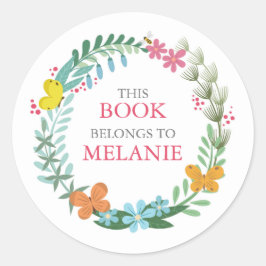 Blumenschmetterling-Aufkleber für farbenfrohe Krän Runder Aufkleber