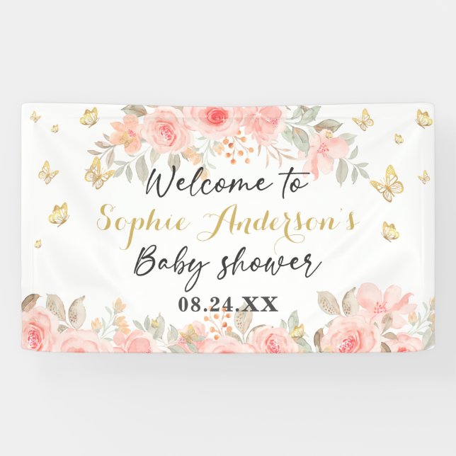Blumenschmetterling Blush Rosa Rose Gold Baby Dusc Banner (Horizontal)