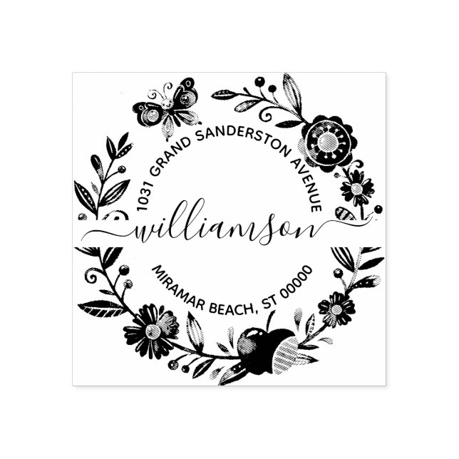 Blumenschmetterling Elegante Rücksendeadresse Gummistempel (Prägung)