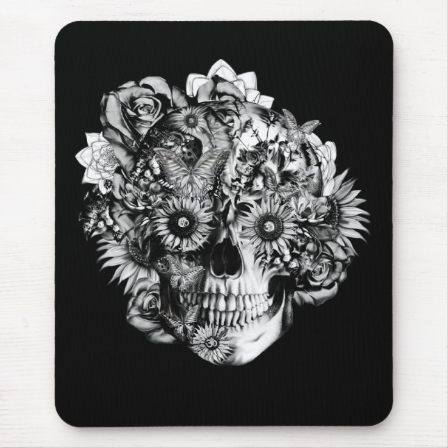 Blumenschmetterlings-Ohmschädelillustration im Mousepad (Vorne)
