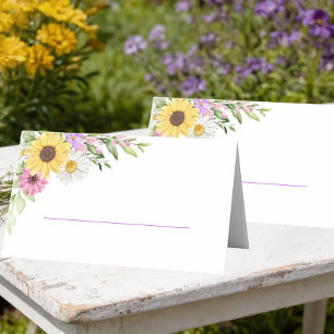 Blumenschmuck-Hochzeit-Sonnenblume-Gänseblümchen-W Platzkarte