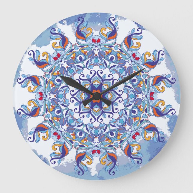 Blumenschmuck, künstlerisches Design. Große Wanduhr (Vorderseite)