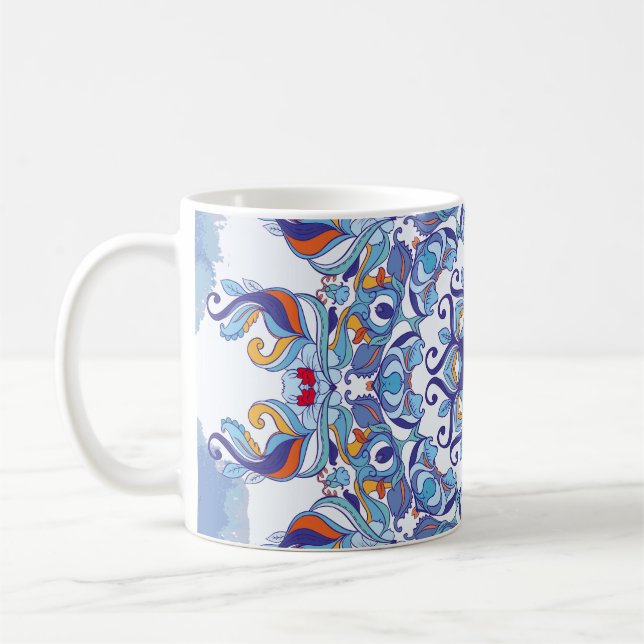 Blumenschmuck, künstlerisches Design. Kaffeetasse (Links)