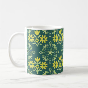 Blumenschmuck, nahtlos elegantes Muster. Kaffeetasse