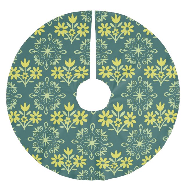 Blumenschmuck, nahtlos elegantes Muster. Polyester Weihnachtsbaumdecke (Vorderseite)