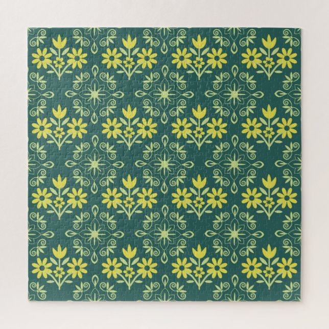 Blumenschmuck, nahtlos elegantes Muster. Puzzle (Vertikal)
