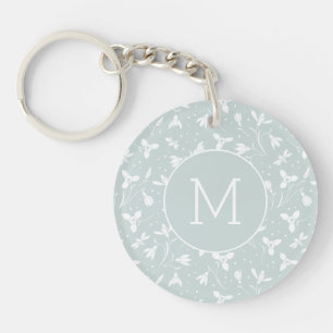 Blumenschneefallmuster Monogramm. Pastelgrün Schlüsselanhänger