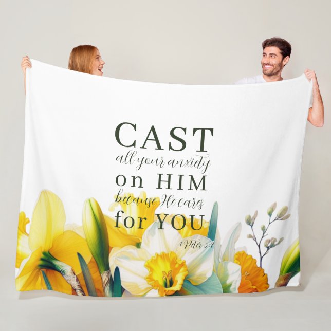 Blumenschrift 1 Peter 5:7 Fleecedecke (Beispiel)