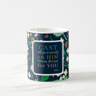 Blumenschrift 1 Peter 5:7 Kaffeetasse