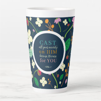Blumenschrift 1 Peter 5:7 Latte Tasse